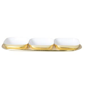 taca metalowa biało złota z pojemnikamio
