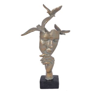 figurka przedstawiająca maskę na podstawie z ptakami