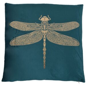 poduszka welurowa zielona ze złotą ważką