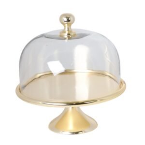 metalowa patera złota ze szklaną pokrywką