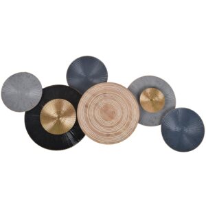 dekoracja ścienna metalowa z drewnianym kołem