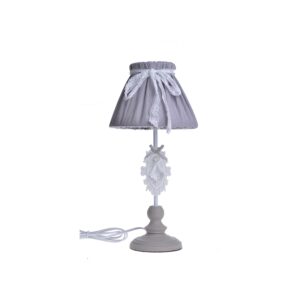 lampa bezowo biala z materialowym kloszem