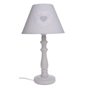 lampa drewniana w beżowe kropki