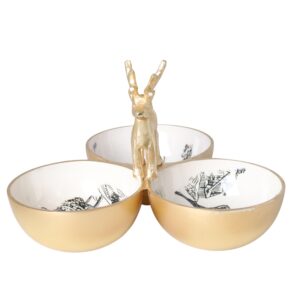 półmisek metalowy z reniferem złoty