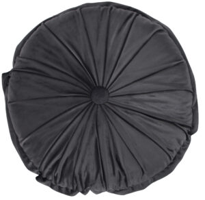 okrągła poduszka dekoracyjna 40x40 cm w szarym welurze z ozdobnym guzikiem pośrodku na białym tle – ewilla