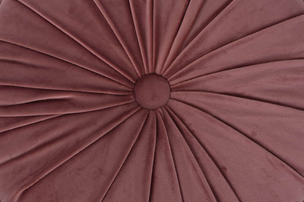 okrągła poduszka welurowa marszczona z guzikiem różowa