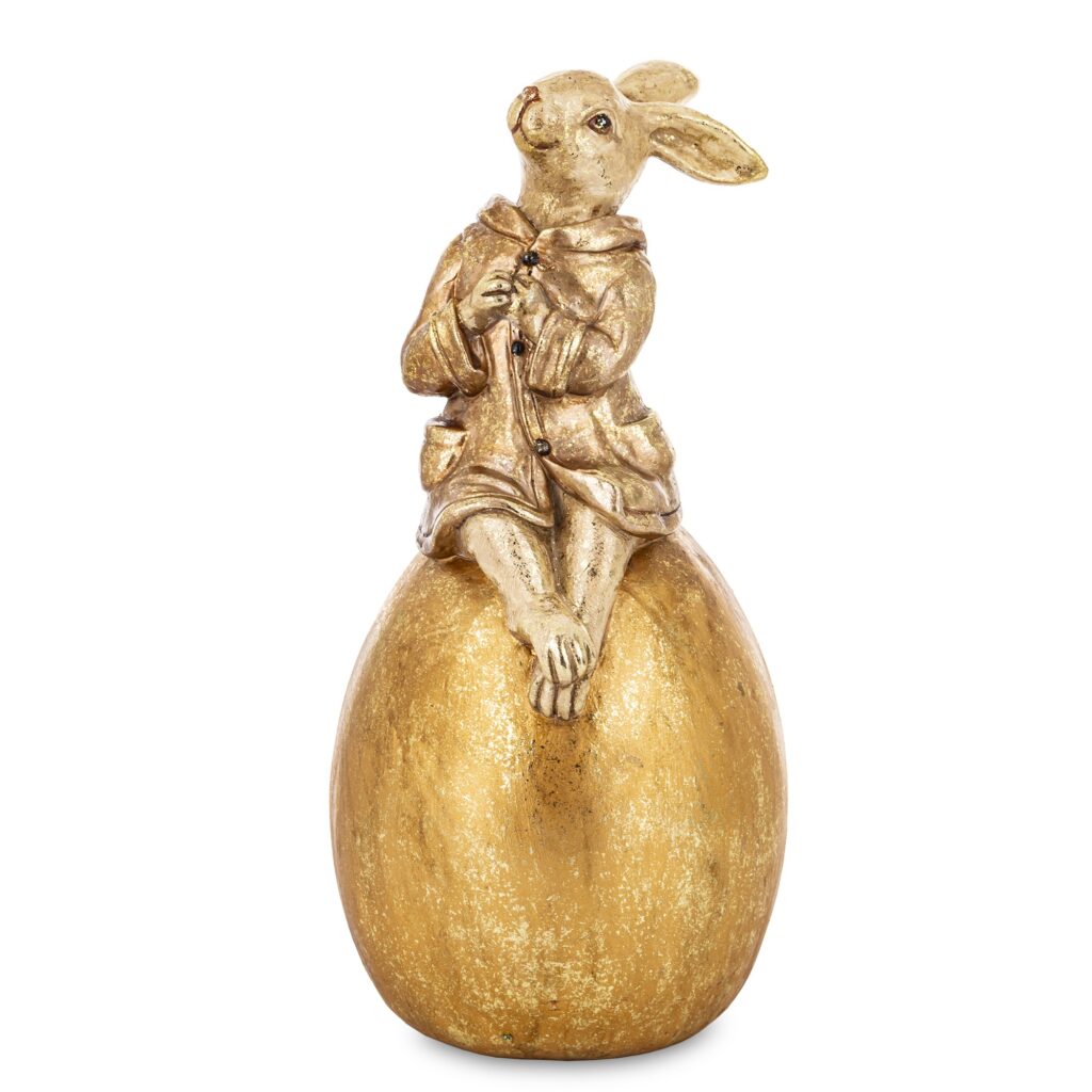 figurka królik na jajku JAJO złota dekoracja wielkanocna