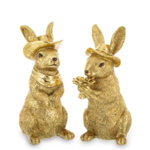 zestaw dwóch złotych figurek królików RABSONI na białym tle – ewilla
