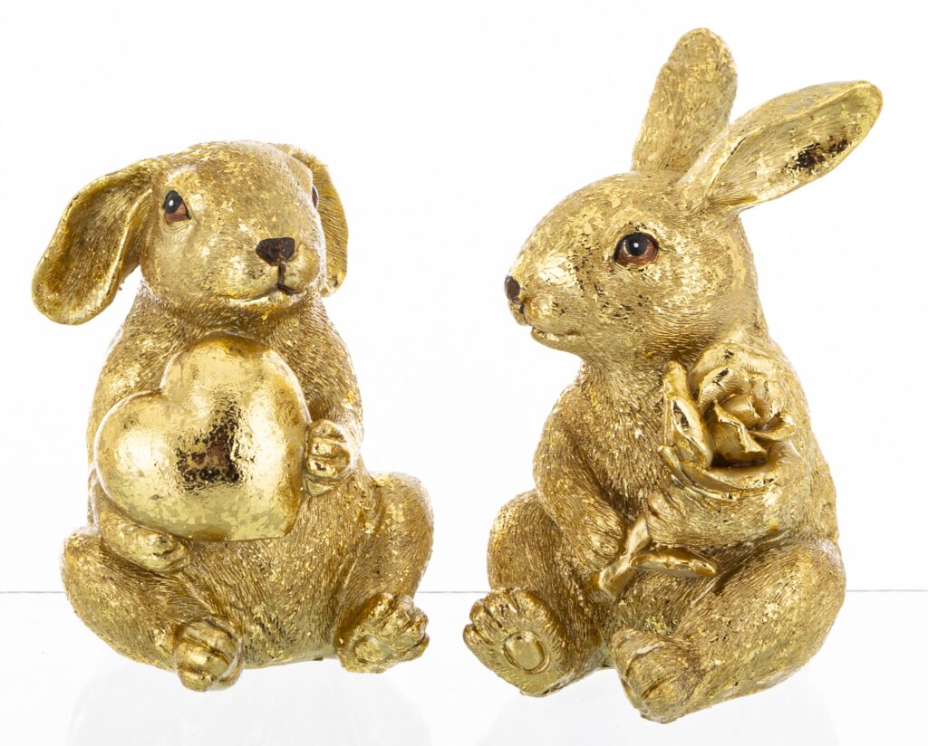zestaw figurek zlotych krolikow